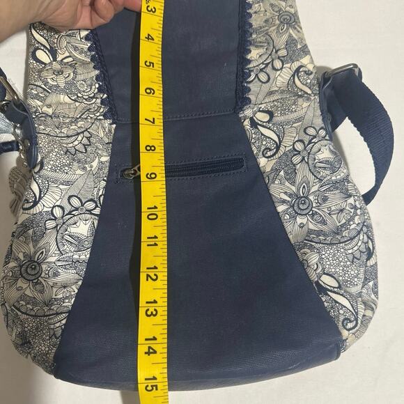 Sakroot Canvas Fold Over crossbody Hand bag clean blue& white W/owl & charms - Picture 16 of 16
